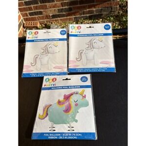 Set Of 3 Foil Unicorn Children's Party Balloon Air  Birthday Walking Balloon